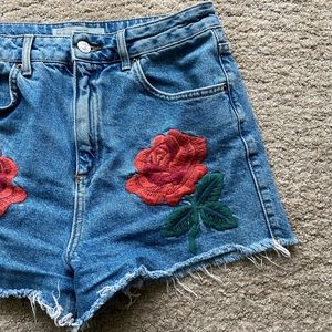 Top shop high waisted rose denim shorts